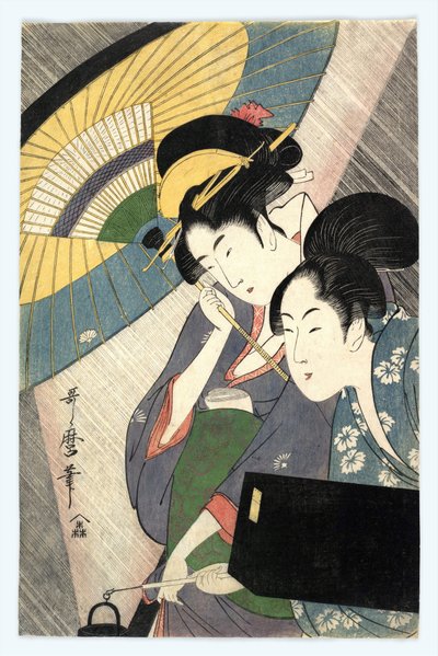 Dos mujeres bajo un paraguas de Kitagawa Utamaro