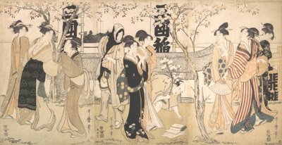 Exhibición de tesoros en el Santuario Mimeguri Mimeguri jinja no onkaicho, 1799 de Kitagawa Utamaro