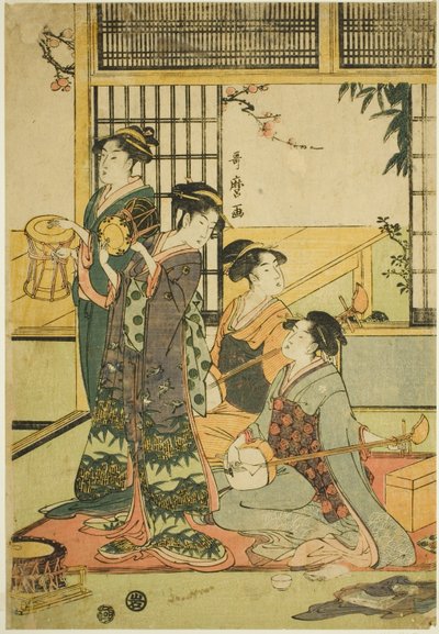 Tambores y Shamisen de Kitagawa Utamaro
