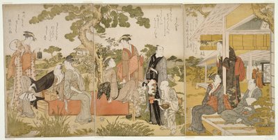 Disfrutando del fresco en un jardín de Kitagawa Utamaro