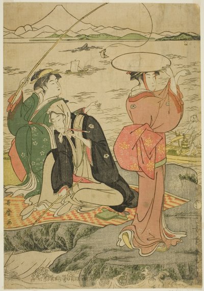 Pescando en Iwaya, Enoshima de Kitagawa Utamaro
