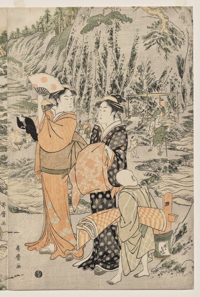 Pescando en la roca de la tabla de cortar en Enoshima de Kitagawa Utamaro