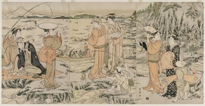 Pescando en la Roca de la Tabla de Cortar en Enoshima, principios de 1790s de Kitagawa Utamaro