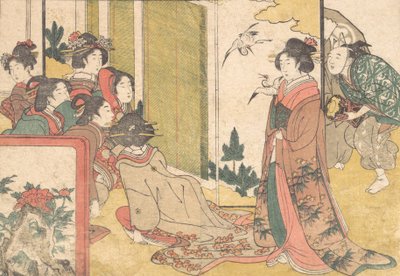 Niñas entretenidas por artistas, del libro ilustrado Flores de las cuatro estaciones, 1801 de Kitagawa Utamaro