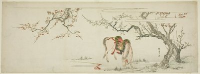 Caballo bajo un ciruelo en flor de Kitagawa Utamaro