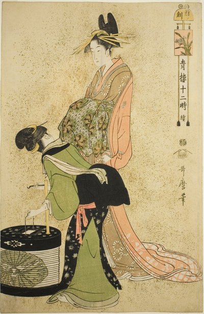 Hora del Gallo (Tori no koku), de la serie "Doce Horas en Yoshiwara (Seiro juni toki tsuzuki)" de Kitagawa Utamaro