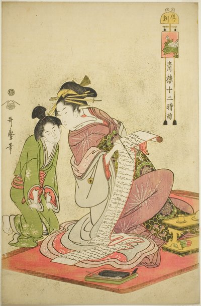 Hora del Perro (Inu no koku), de la serie "Doce Horas en Yoshiwara (Seiro juni toki tsuzuki)" de Kitagawa Utamaro
