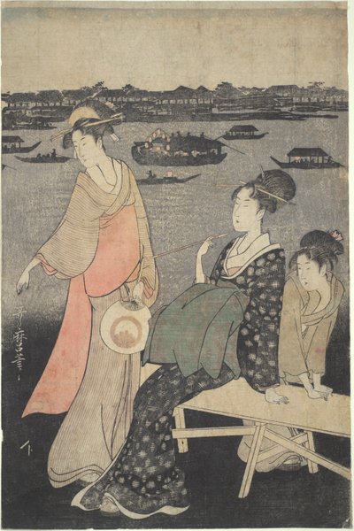 Festival Nocturno de Kawabiraki: Vista del río Sumida de Kitagawa Utamaro