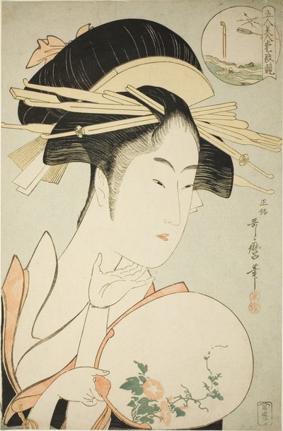 Kisegawa del Matsubaya, de la serie "Comparando los encantos de cinco bellezas (Gonin bijin aikyo kurabe)" de Kitagawa Utamaro