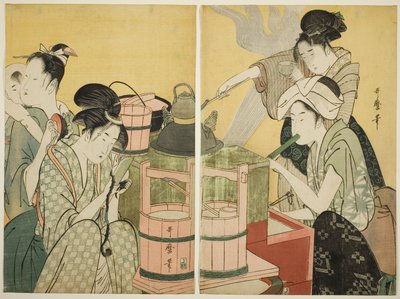Escena de cocina de Kitagawa Utamaro