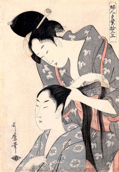 ""La Coiffeuse"" (Peluquera) (Kamiyui) Gravure de Kitagawa Utamaro (1753-1806) - c 1798 - Color woodcut - 38x27,6 - Art Gallery of South Australia de Kitagawa Utamaro