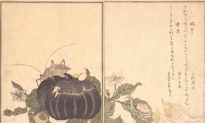 Caracol terrestre Katatsumuri, Saltamontes gigante Kutsuwamushi, 1788 de Kitagawa Utamaro
