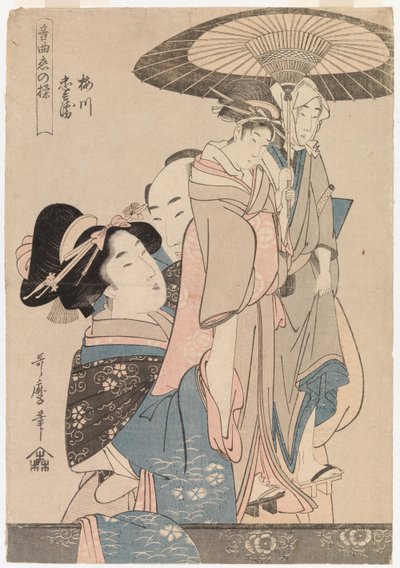 Pareja enamorada con marionetas de teatro de Kitagawa Utamaro