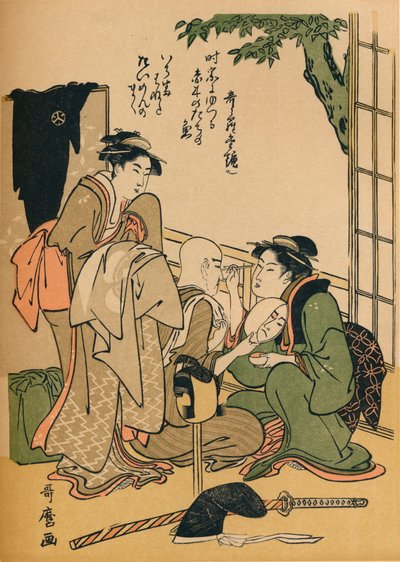 Maquillándose para el escenario de Kitagawa Utamaro
