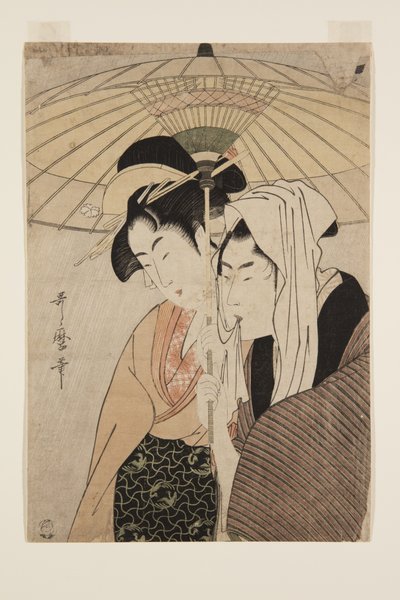Hombre y mujer bajo un paraguas de Kitagawa Utamaro