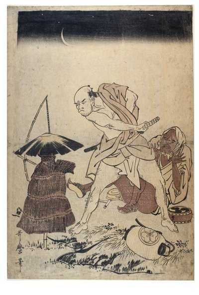 Hombre amenaza a un espantapájaros en una noche oscura, c.1758-1806 de Kitagawa Utamaro