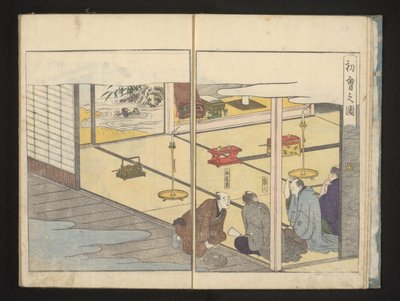 Hombres sentados en una habitación de Kitagawa Utamaro
