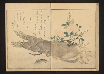 Grillo topo y tijereta en un brote de bambú de Kitagawa Utamaro