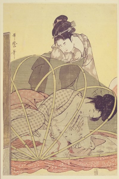 Madre amamantando al bebé bajo mosquitero, c. 1795 de Kitagawa Utamaro