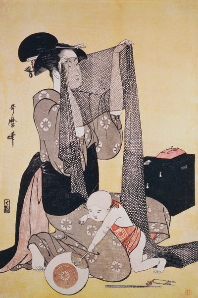 Bordado, ca 1794, por Kitagawa Utamaro (1753-1806), grabado en madera, Japón, período Edo de Kitagawa Utamaro