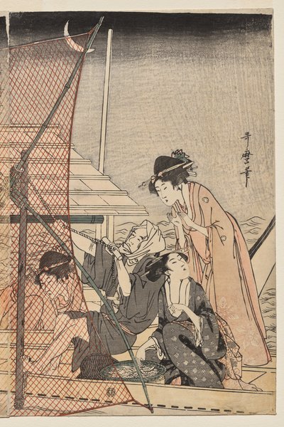 Pesca con red de noche de Kitagawa Utamaro