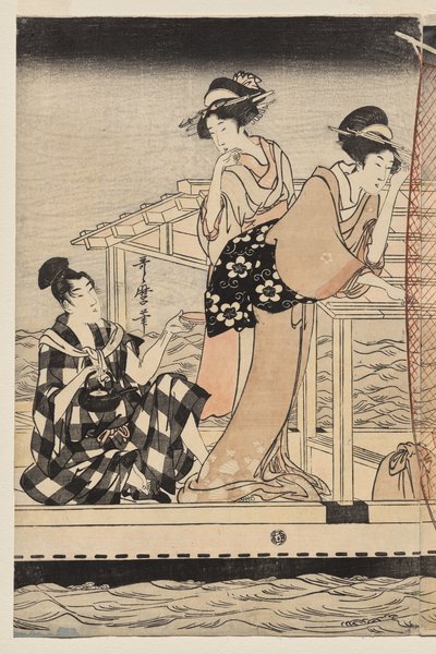 Pesca con red de noche en el río Sumida de Kitagawa Utamaro