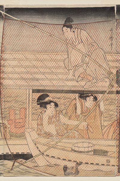 Pesca con red de noche en el río Sumida de Kitagawa Utamaro