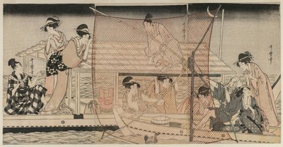 Pesca con red de noche en el río Sumida, c. 1800 de Kitagawa Utamaro