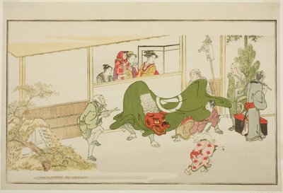 Los artistas callejeros de Año Nuevo, de la antología ilustrada de kyoka "El joven dios Ebisu (Waka Ebisu)" de Kitagawa Utamaro