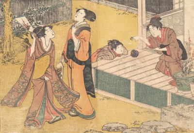 Juegos de Año Nuevo, del libro impreso Flores de las Cuatro Estaciones Shiki no hana de Kitagawa Utamaro