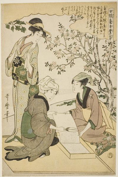 No. 1 (ichi), de la serie "Mujeres dedicadas a la industria de la sericultura (Joshoku kaiko tewaza-gusa)" de Kitagawa Utamaro