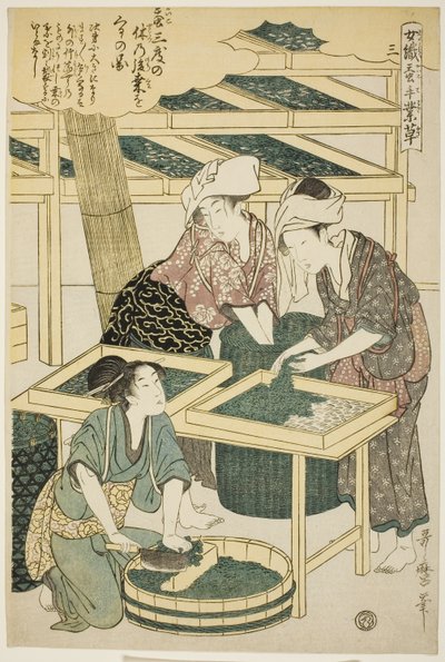 No. 3 (san), de la serie "Mujeres dedicadas a la industria de la sericultura (Joshoku kaiko tewaza-gusa)" de Kitagawa Utamaro