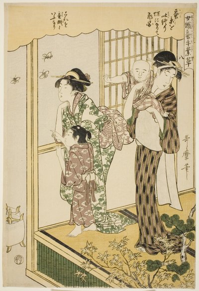 No. 8 (hachi), de la serie "Mujeres dedicadas a la industria de la sericultura (Joshoku kaiko tewaza-gusa)" de Kitagawa Utamaro