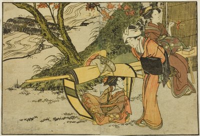 Excursión para ver arces en otoño, del libro ilustrado "Libro de imágenes: Flores de las cuatro estaciones (Ehon shiki no hana)," vol. 2 de Kitagawa Utamaro