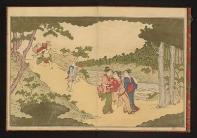 Personas que regresan de una fiesta para ver las flores de Kitagawa Utamaro