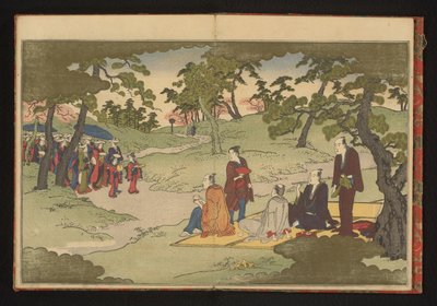 Recogiendo y disfrutando del té en las colinas de Ueno, Edo de Kitagawa Utamaro