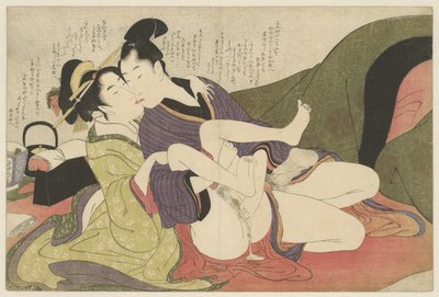 prostituta besando a joven Negai no itoguchi (título de la serie) de Kitagawa Utamaro