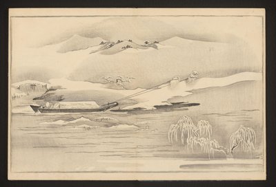 Tirando de una barca por el río de Kitagawa Utamaro