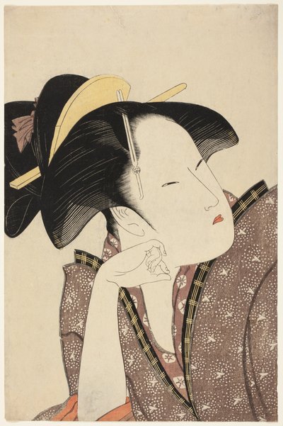 Amor reflexivo, de la serie "Antología de poemas: La sección del amor (Kasen koi no bu) (Mono-omou koi)" de Kitagawa Utamaro