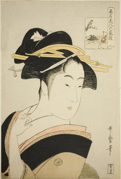 Takashima Ohisa, de la serie "Bellezas renombradas comparadas con los seis poetas inmortales (Komei bijin rokkasen)" de Kitagawa Utamaro