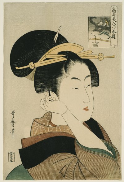 Tatsumi Roko, de la serie "Bellezas Renombradas Comparadas con los Seis Poetas Inmortales" de Kitagawa Utamaro