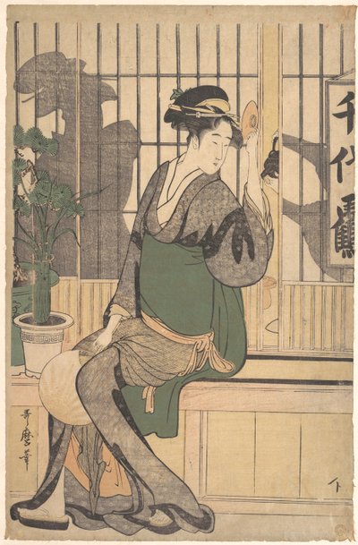 La casa de té Chiyozuru Sombras en el Shoji, 1790s de Kitagawa Utamaro