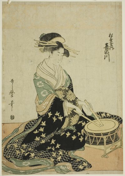 La cortesana Kisegawa de Matsubaya, de una serie sin título de cortesanas de Matsubaya como cinco músicos de Kitagawa Utamaro