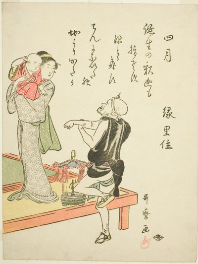 El Cuarto Mes (Shigatsu), de una Serie Sin Título de Escenas de Género en los Doce Meses, con Poemas Kyoka de Kitagawa Utamaro