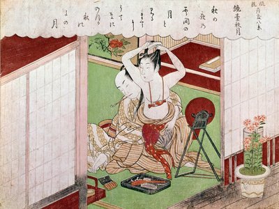 El tocador de la elegante. Estampa japonesa de Utamaro Kitagawa (1753-1806). 1794-1795. París, Museo Guimet, Museo Nacional de Artes Asiáticas de Kitagawa Utamaro