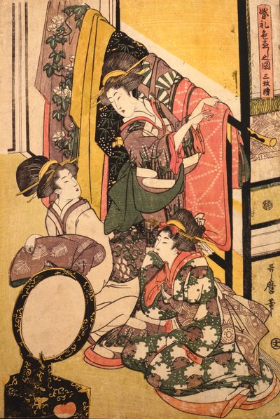 Tres Chicas en una Tienda de Ropa de Kitagawa Utamaro