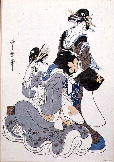 Dos figuras femeninas (impresión en madera a color) de Kitagawa Utamaro