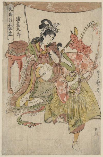 Urashimataro del tríptico "Juego de tres tazas de sake para el primer mes" 1800-01 (xilografía en color) de Kitagawa Utamaro
