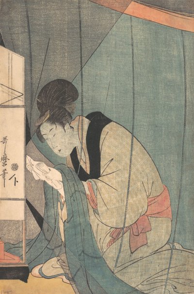 Mujer leyendo una carta bajo una mosquitera, ca. 1798 de Kitagawa Utamaro