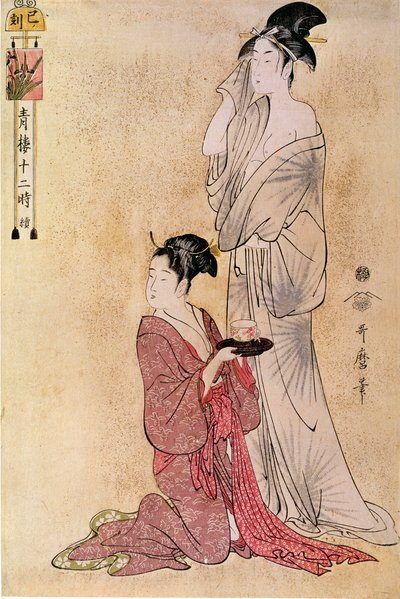 Mujer en su tocador ayudada por su sirvienta de Kitagawa Utamaro